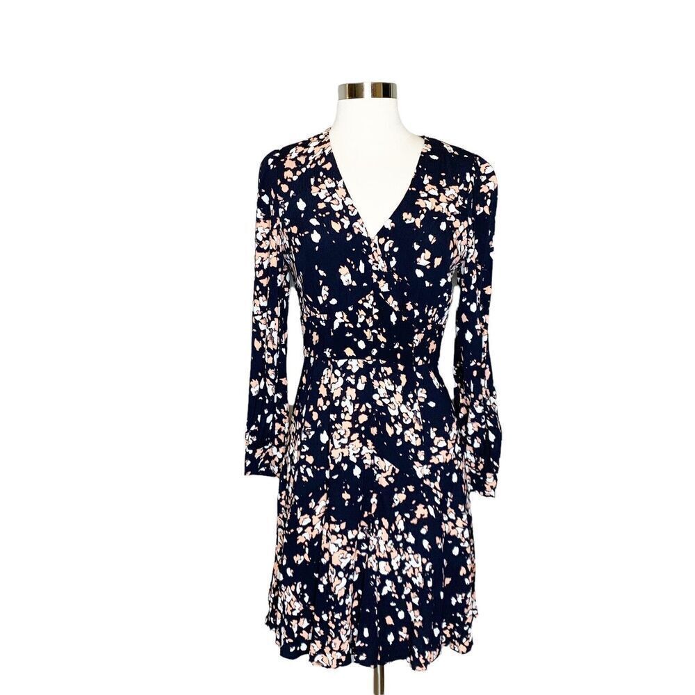 Whistles US 4 UK 8 Dress Mottled Animal Print Button Front Navy Blue